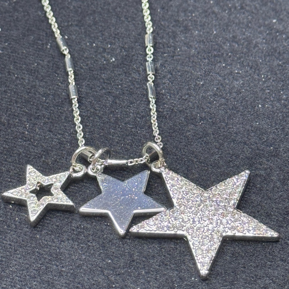 Lane Bryant Silver Tone Bling Star Charm Necklace 32-35 inch approx